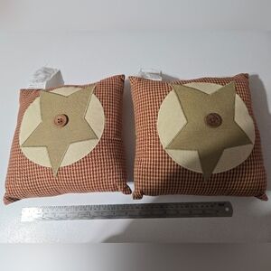 Star Patterned Homespun Rustic Farmhouse Throw Pillows